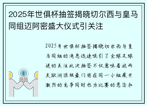 2025年世俱杯抽签揭晓切尔西与皇马同组迈阿密盛大仪式引关注